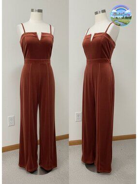 Sleeveless V-Neck Velvet Jumpsuit Wide Leg Dressy Romper
